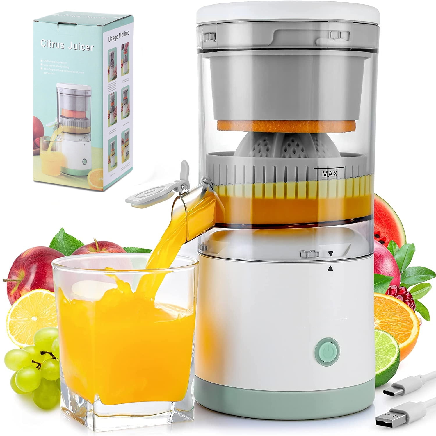 Portable USB Orange Juicer Rechargeable Multifunctional Household Juice Machine Mini Juicer Cup Electric Juicer 45W Wireless, Size: 1300mAh Single