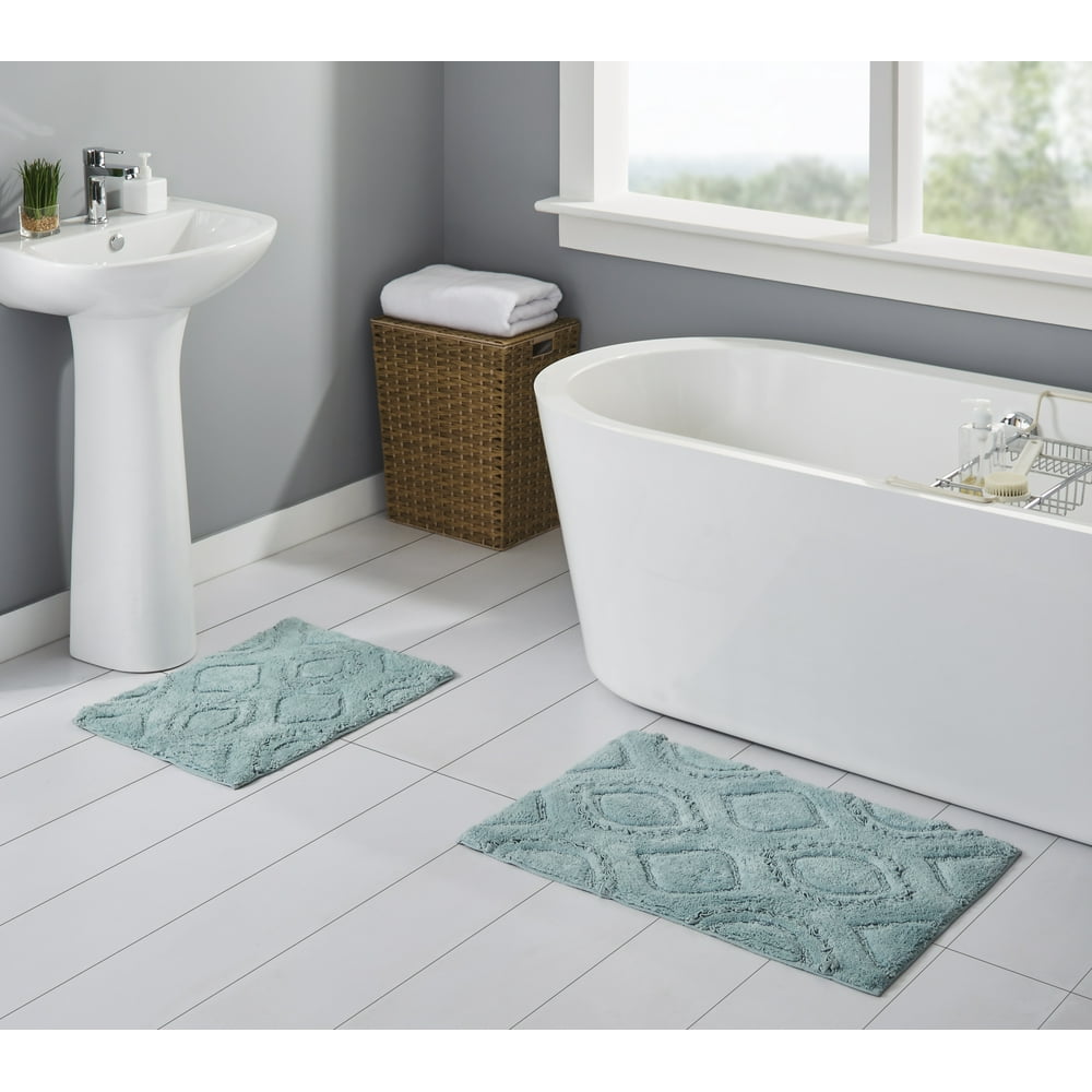 Better Homes & Gardens Ruffle Ogee Cotton Bath Rug Set, Aquifer, 2