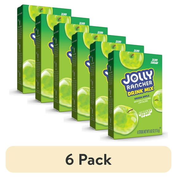 (6 pack) Jolly Rancher Green Apple Sugar-Free Singles to Go Powdered Drink Mix, 6 Count Packets