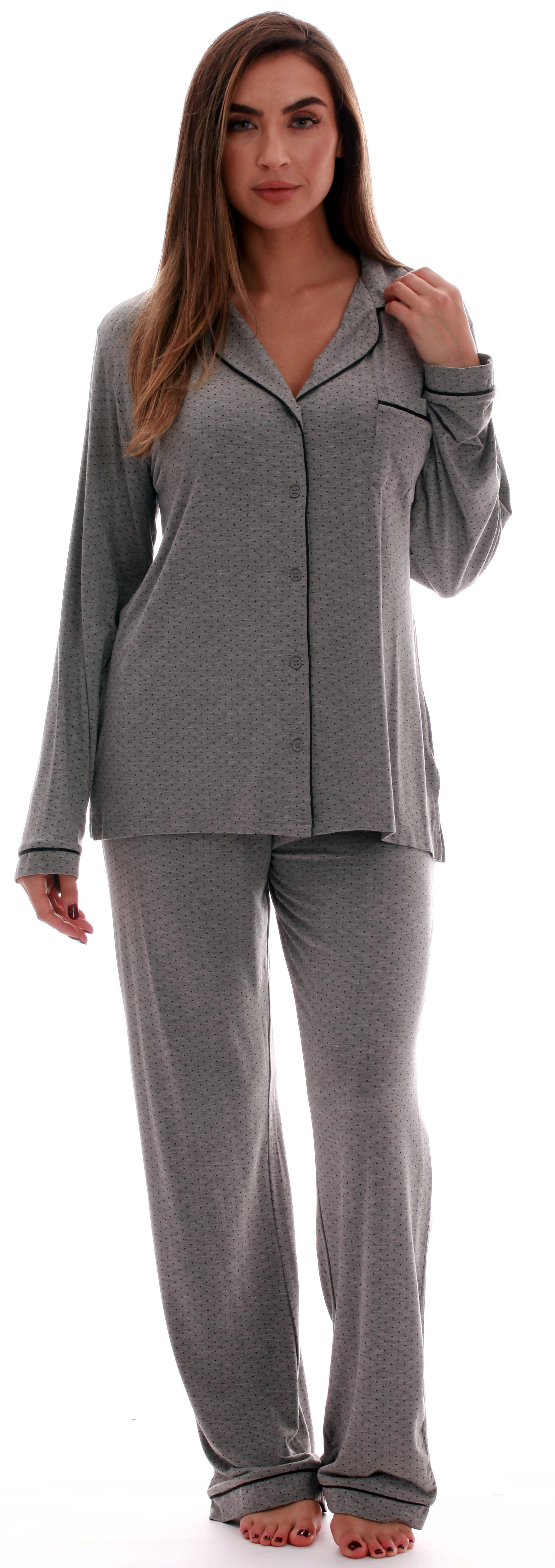 #followme Rayon Spandex Polka Dot Pajama Pant Set for Women (Grey Dot ...