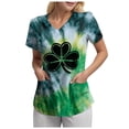 thumbnail image 5 of GEWSEY St. Patrick's Day Scrub Tops Women Cute V Neck Short Sleeve Green Shamrocks Printed Nurse Holiday Working Uniforms (Dark Green, XL), 5 of 8