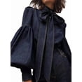 thumbnail image 2 of Womens Denim Blouse Pullover Embellished Long Puff Sleeve Jean Buttoned Vintage Shirts Tops Navy Blue L, 2 of 6