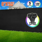 EVERGROW® 8' x 50' ft. Black Privacy Fence Screen with Brass Grommets Heavy Duty 150 GSM Perfect for Outdoor Back Yard Patio and Deck FREE zip ties (G-Fence-8X50-Black)