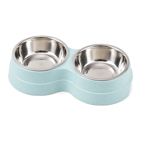 Double Cat Food Bowl - Stainless Steel Bowls with Easy-to-Clean Detachable Design, Non-Slip Base, Pet Feeder for Kittens and Medium Cats (Blue)