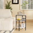 thumbnail image 3 of Furlinkhm Marble Side End Table, 3-Tier Sofa Side Table,Small Round Coffee Table Bedside Table, Corner Table w/Metal Frame for Living Room Bedroom, White+Black, 3 of 6