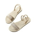 thumbnail image 2 of CQONEPT Women's Flat Sandals Straw Open Toe Dressy Boho Summer Dressy Beach Sandals Fashion Evening Party Wedding Sandals Size 5.5 Beige, 2 of 7