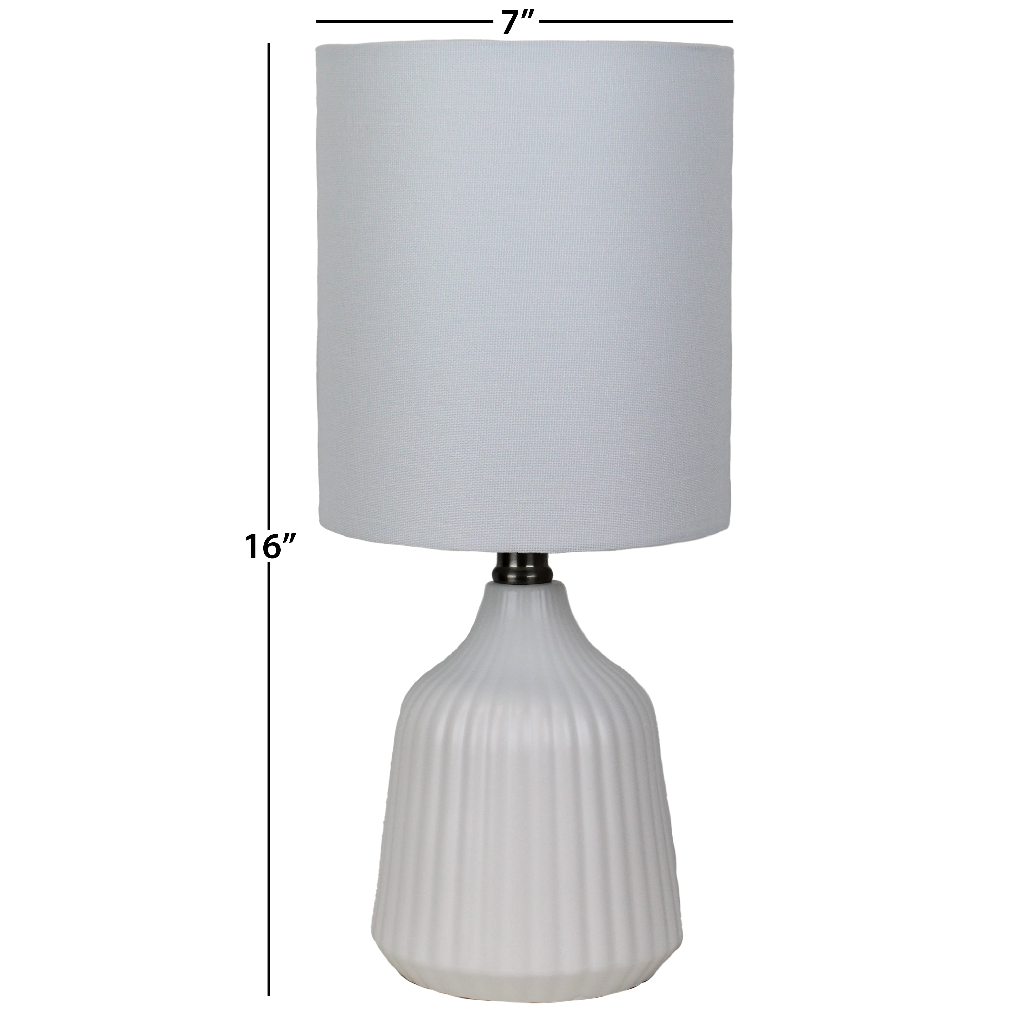Mainstays Warm White Ribbed Ceramic Table Lamp, 16"H
