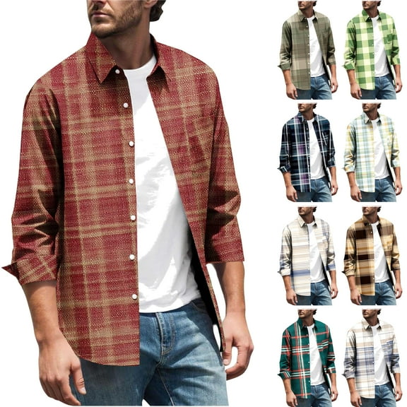 UVEASISHA Lightweight Plaid Shirt Men Long Sleeve Button Down Shirts Business Casual Regular Fit Work Shirt Fall Fashion Gingham Shirts Khaki L