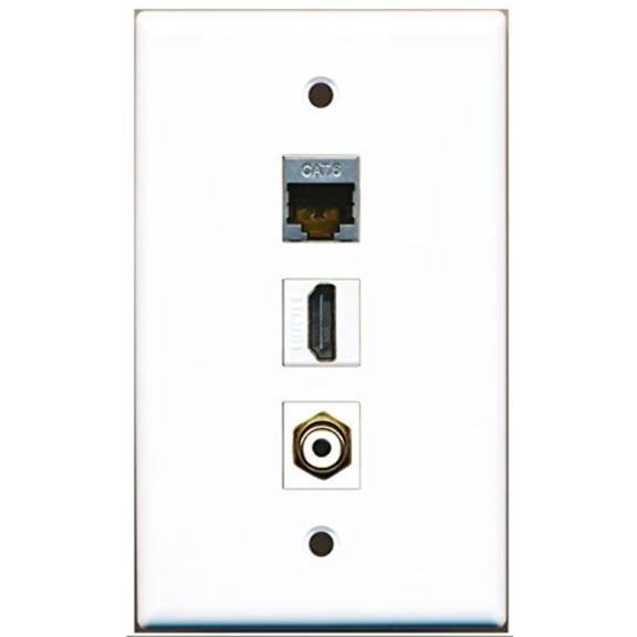RiteAV - 1 Port HDMI 1 RCA White 1 Shielded Cat6 Ethernet Wall Plate
