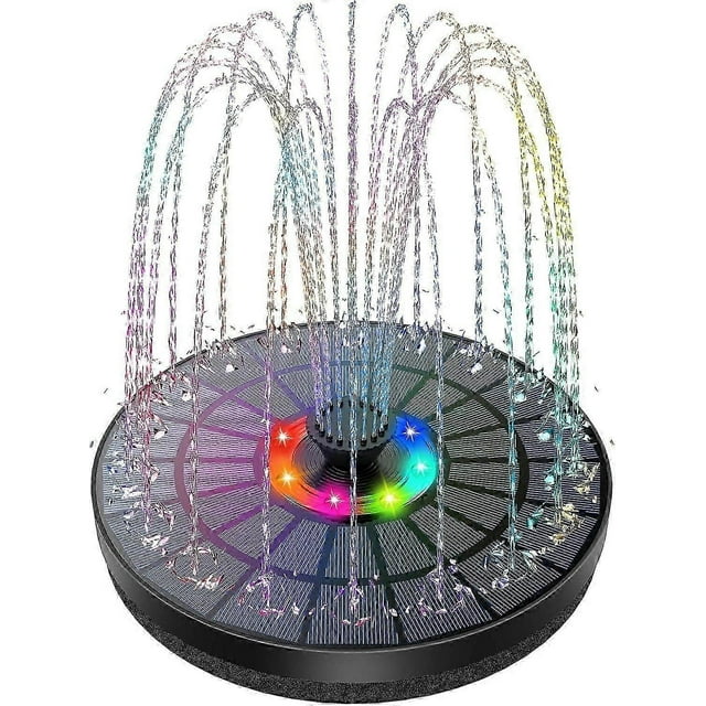 LED Solar Fountain Outdoor 3.5W with Colorful Lights and Built-in Battery with 7 Nozzles for Small Pond, Birdbath, Fish Tank, Garden Decoration_Perfect Gift