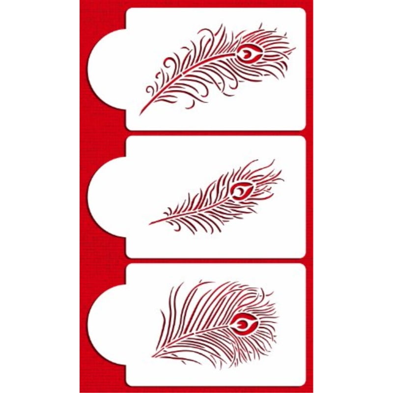 Beige/semi-transparent designer stencils C723 Peacock Feather Cake Stencil Set 