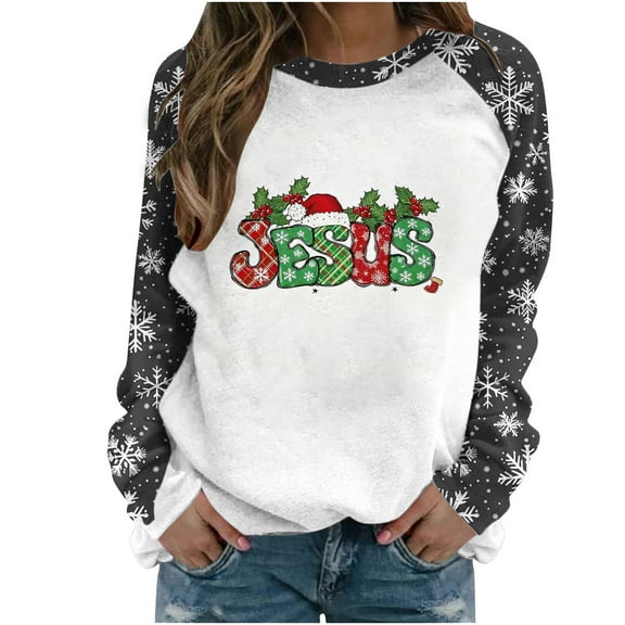 Winter Saving Talove Long Sleeve Shirts for Women Funny Graphic Sweatshirt Women Fall Clothes Fall Loose Crewneck Pullover Tops Womens Tops Casual Dressy Christmas Shirts