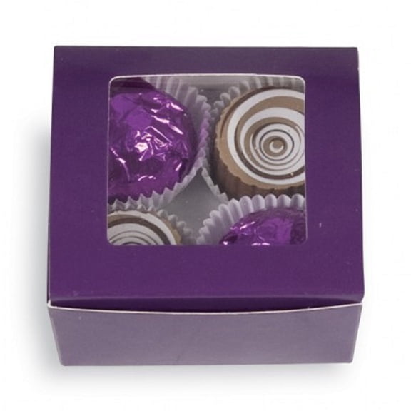 Purple 4 Pc. Ballotin Box with Window - 2 5/8 x 2 1/2 x 1 1/4in. - 25/Pack (mbw4au25)