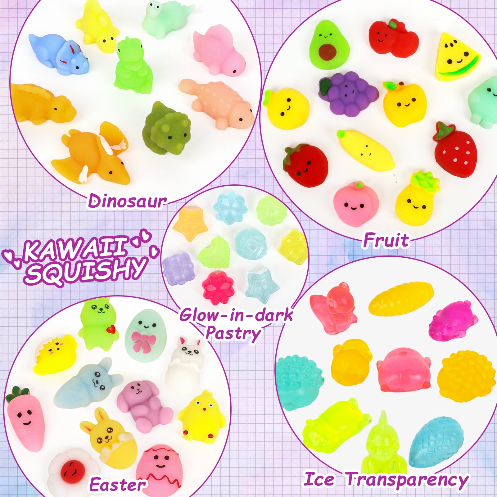 KiddiTouch 100 Pcs Mochi Squishy Toys for Kids Party Favors, Kawaii Mini Squishies for Classroom Prizes, Stress Relief Toy for Boys Girls Birthday Gift