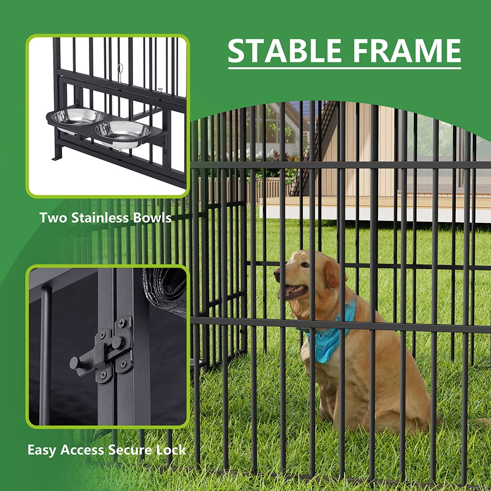 YINGYING Large Outdoor Dog Kennel, Dog Crate Heavy Duty Wire Metal Dog Playpen with Roof Cover Dog Enclosure (6.6'L x 6.6'W x 6.4'H)