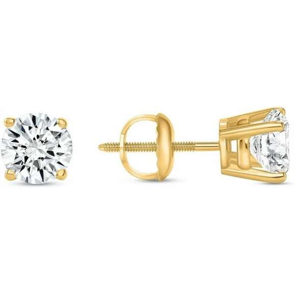 1 Ct Natural Diamond Stud Earrings | 925 Sterling Silver| Round Cut Solitaire | Screw Back