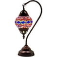 thumbnail image 6 of SILVERFEVER Turkish Moroccan Mosaic Table Lamp - Handmade Swan Neck Tiffany Glass Table Bedside Lamps w Bronze Base14.5 LED Bulb Included Vibrant Wave, 6 of 7