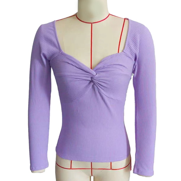 Blusa De Punto Acanalado De Manga Larga, Parte Superior Delantera Con Suave, Ajuste Delgado, De Moda Para El Trabajo De Oficina Para Mujeres