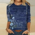 thumbnail image 2 of YUGYXL Womens 3/4 Sleeve Tshirts Summer Crew Neck Lightweight Comfy Shirts Vintage Flower Print Loose Clothes Ladies Tunic Cozy Clothes Going Out Fit Tees, 2 of 5