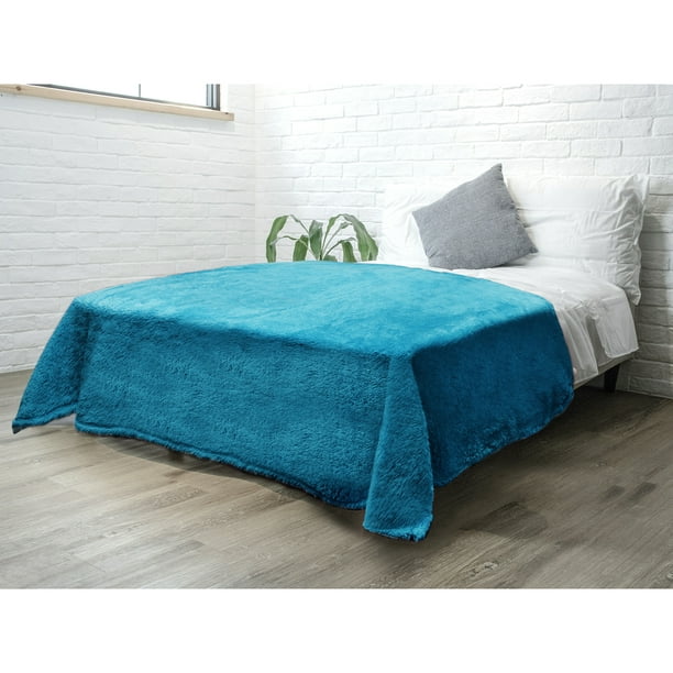 Pavilia Fluffy Sherpa Bed Blanket King, Teal Super King Bedspread