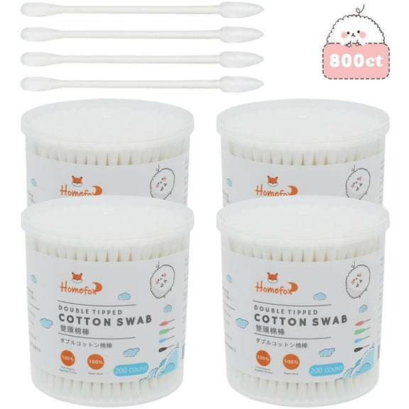 HOMEFOX 800 Count Cotton Swabs with Precision Pointed Tips, Pure Organic Cruelty-Free