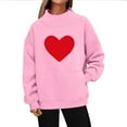 thumbnail image 4 of GuzomFashion Valentine's Day Womens Oversized Graphic Mock Neck Sweatshirt, Pink with Red Heart, Pullover w/Kangaroo Pocket, Soft Polyester S-XL,Size S, 4 of 5