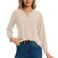 thumbnail image 2 of Suéter de cuello en V para mujer, suéter de manga larga con cuello en V y ranuras cepilladas, tops para mujer, 2 of 8