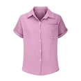 thumbnail image 6 of Clearance under 10$ Sevevn Woman Fashion Solid Color Button Pocket Short Sleeve Turndown Collar Blouse Tops Clearance Sales Online Deals Purple XXL, 6 of 7