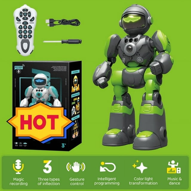 Jouets Robots pour Enfants Garçon Jouet RC à Détection de Gestes Interactif Enregistrable Programmable Robot Cadeau pour Garçons Filles Âgés de 5 à 7 Ans