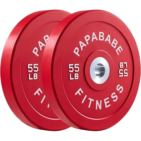 papababe Bumper Plate 2-inch, Color Coded Olympic Bumper Plate with Steel Hub, Bumper Weights Set with High Density Rubber(55LB Pair)
