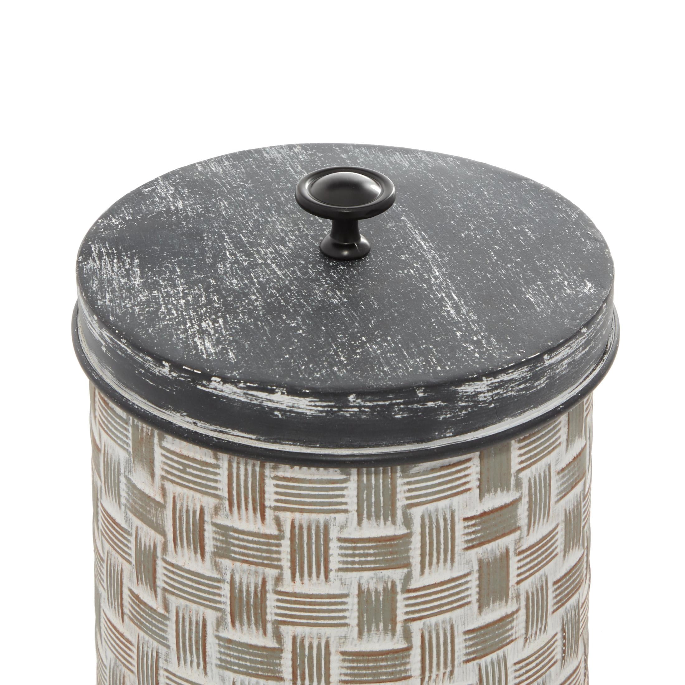DecMode 9", 8"H Brown Metal Decorative Jars with Weave Inspired Pattern, 2-Pieces