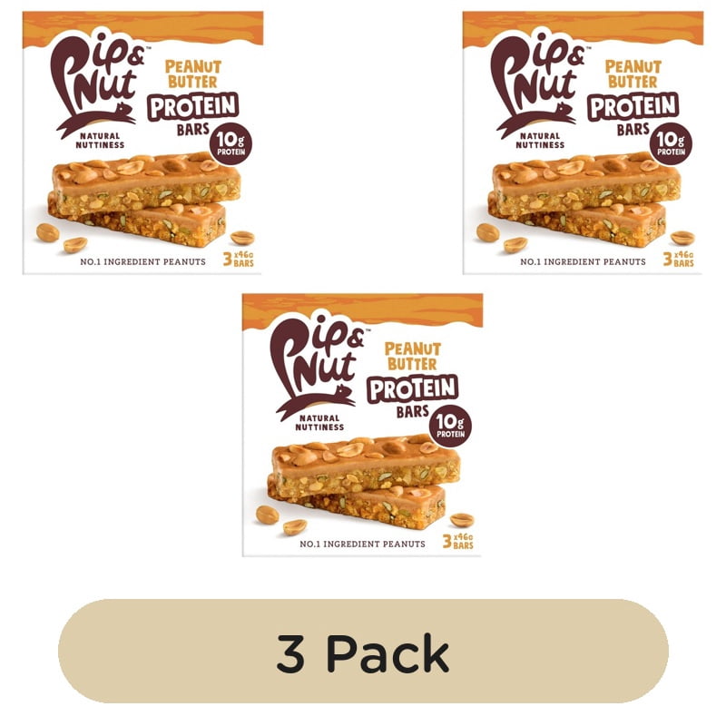 Pip & Nut Protein Peanut Butter Bars 3 x 46g, British Import (Pack of 3)
