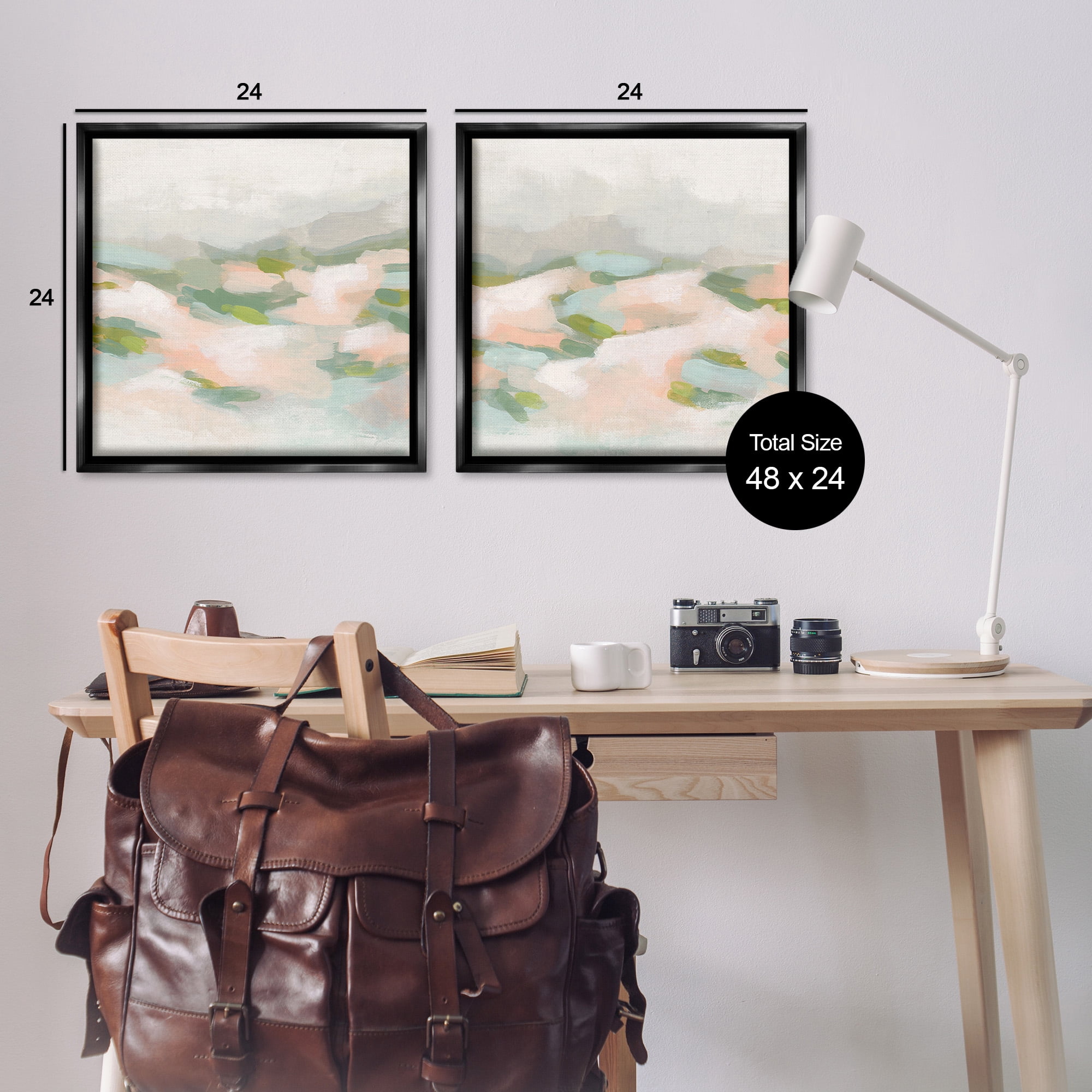 Stupell Industries Pastel Hills Abstraction Landscape Painting Black Floater Framed Canvas Art Print Wall Art, 25 x 25, Set of 2