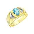thumbnail image 6 of RYLOS Men's Rings 14K Yellow Gold Ring Classic Designer Style 8X6MM Oval Gemstone & Diamond Ring Blue Topaz Birthstone Rings For Men Size 8, 6 of 7