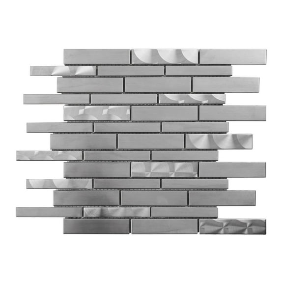 Modket TDH509SS Brushed Nickle Stainless Steel Metallic Swirling Linear Mosaic Tile Backsplash