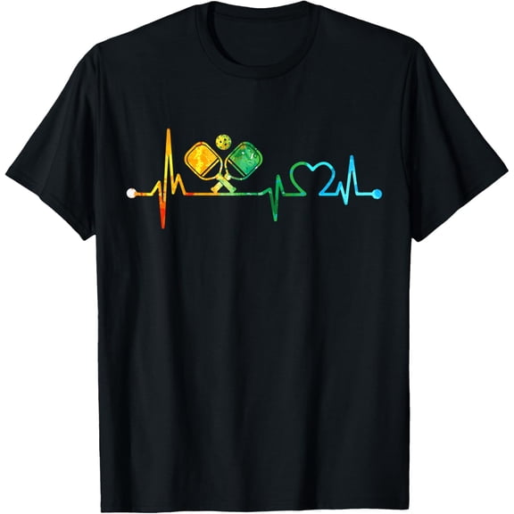 Funny Pickleball Paddle Heartbeat Vintage Colors T-ShirtMen and women can wear, black T-shirts, gifts. Age: M,L,XL 2XL, 3XL, 532XL