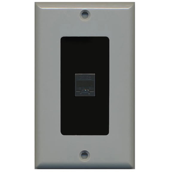 RiteAV Decorative 1 Gang 1 Port Cat5e Wall Plate - Gray/Black