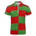 thumbnail image 4 of Red And Green Pattern Men Zipper T-shirt Summer Casual Short Sleeve T-shirt Top, 4 of 7