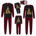 thumbnail image 1 of Conjunto de pijamas navideños familiares a juego con estampado de árbol y rayas. Pijamas de vacaciones para papá, mamá y niños., 1 of 9