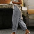 thumbnail image 5 of QUNYINEY Womens Pants Casual Wide Leg Cotton Linen Trousers with Pockets Elastic Waist Gray S, 5 of 9