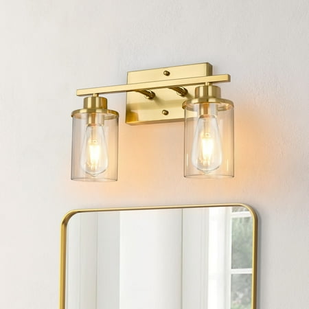 

Starsky 2-Lights Modern Dimmable Bathroom Vanity Light with Glass Shade Gold