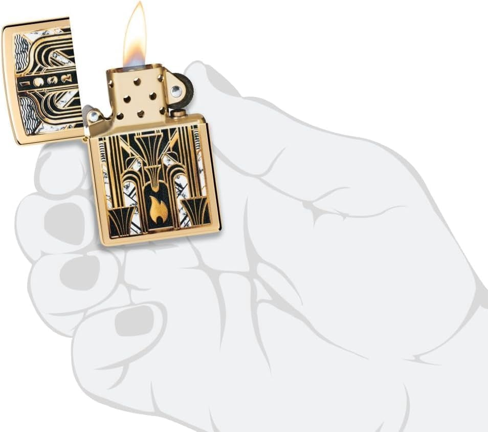 Zippo - Customized Message on Art Deco Flame High Polish Brass Pocket 46585