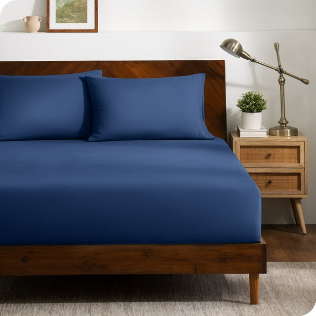 Bare Home Drap-Housse Ultra Doux + Ensemble de Taies d'Oreiller - Premium 1800 Collection - Poche Profonde - Lit Simple, Bleu Foncé