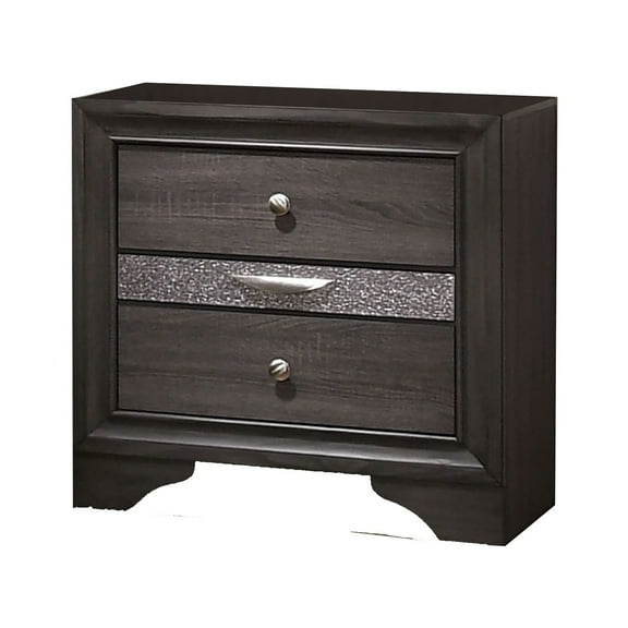Wooden Nightstand with 2 Drawers and 1 Jewelry Drawer Gray and Silver - Saltoro Sherpi