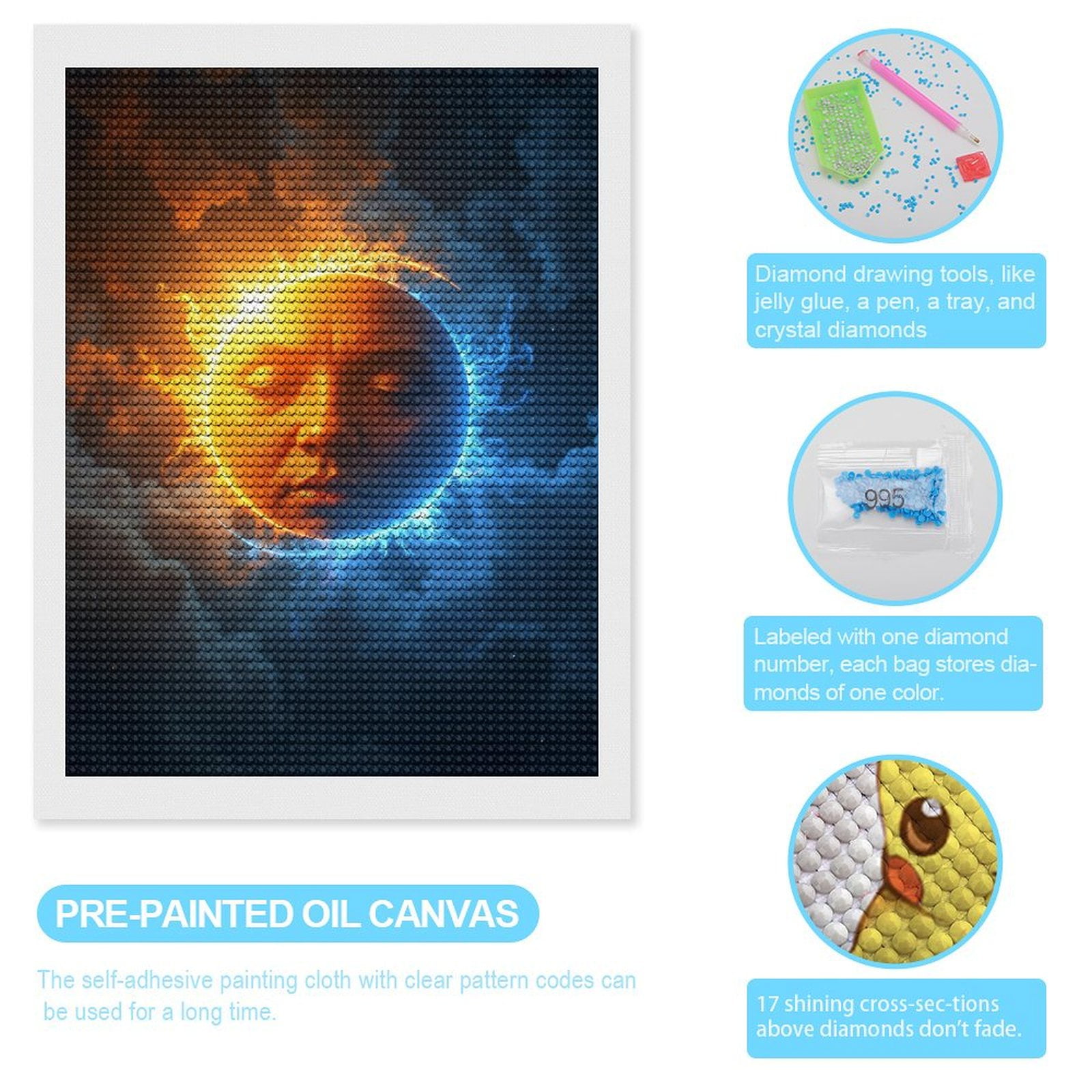 Diamond Art Kits for Adults, Sun Face Dual Colors Sky Fantasy 5D Diamond Painting Kits for Adults Beginners, DIY Full Drill Diamond Painting, Gem Art and Crafts 12x16