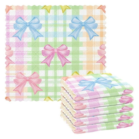 

Kitchen Dish Towels Soft Absorbent Dish Cloths 11 x11 Cute Bows and Plaid 6 Packs