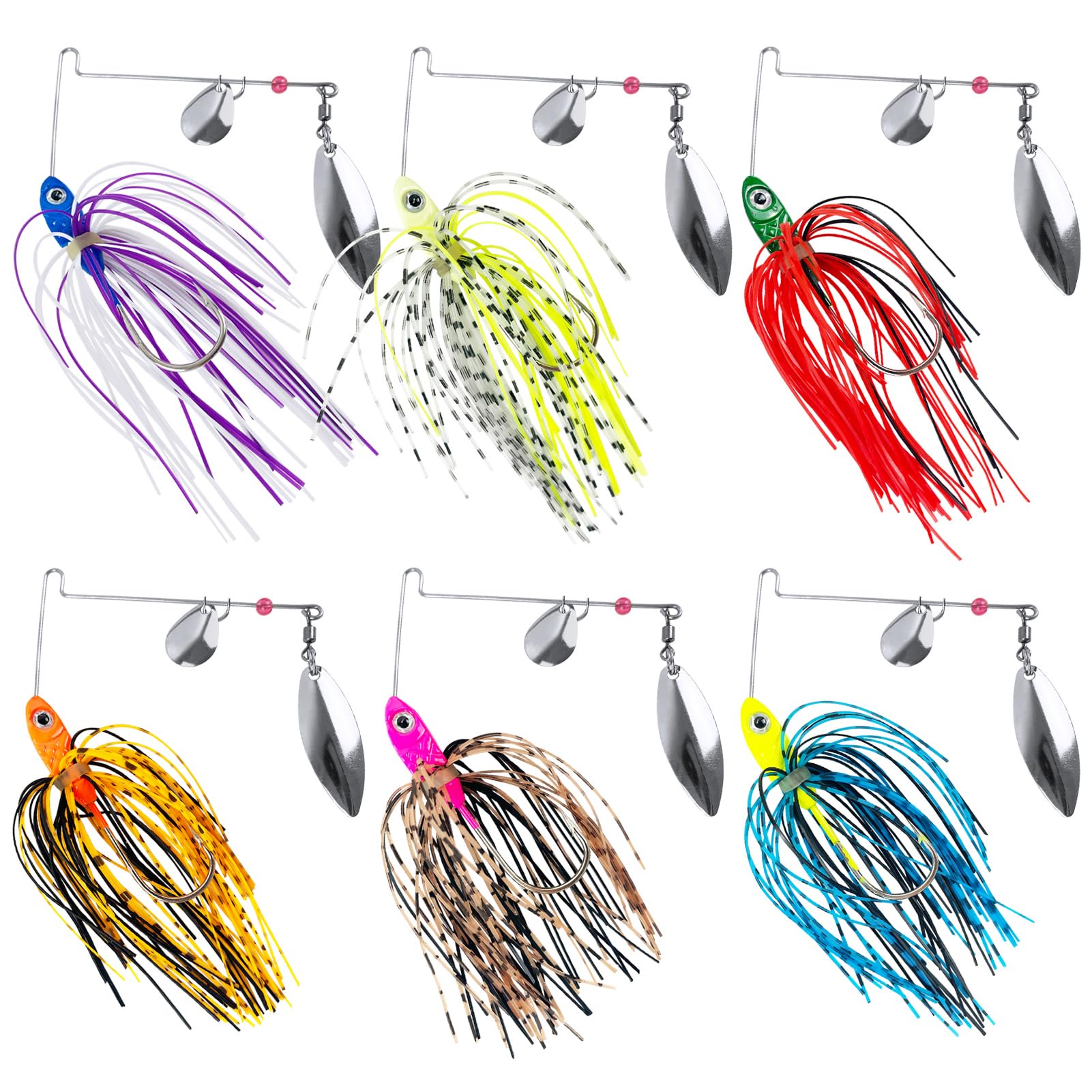 6 Pcs Bass Spinner Baits Hard Metal Swimbait for Pike Trout Salmon