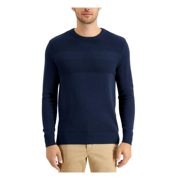 Club Room Mens Sweater Crewneck Textured Pullover Cotton Blue XL