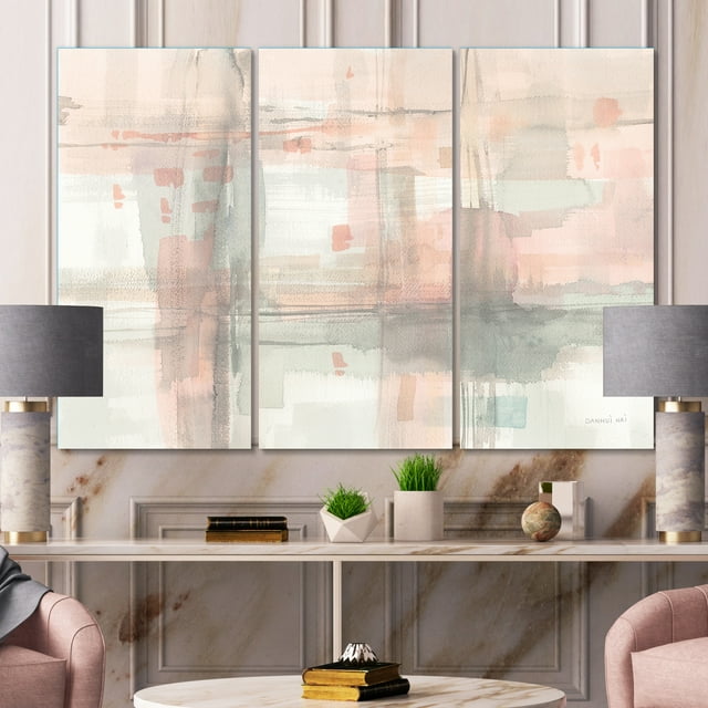 Designart - Intersect II Grey - Pink Modern Premium Canvas Wall Art