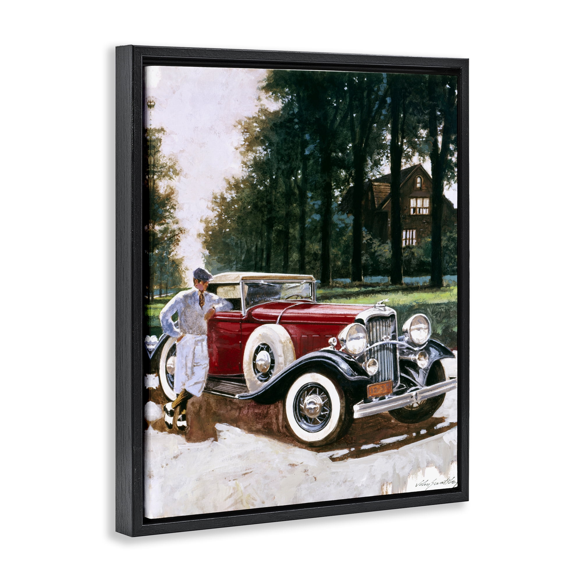 Retro Convertible Coupe & Driver Black Framed Floater Canvas Wall Art, design by Wind River Studios